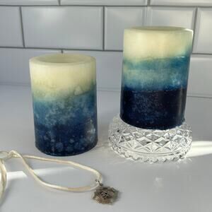 Pier 1 Imports Blue Ombre Pillar Candles Sapphire Orchid Set 3x4